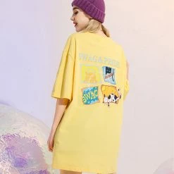 Juwas NEW ARRIVAL Cartoon Cat Print Oversize Long T-shirt