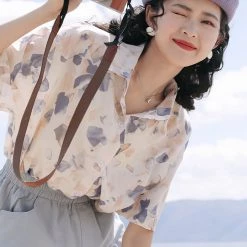 Juwas Vintage Style Leaves Printed Short Sleeve Shirt NEW ARRIVAL