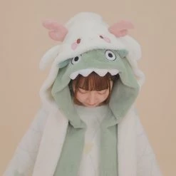 -Juwas Cute Character Winter Scarf With Pocket And Hood