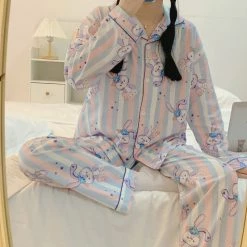 Juwas Sweet Plum Peach Print Long Sleeve Pajama Set CLOTHING