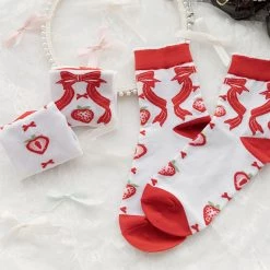 Juwas CLOTHING Sweet Strawberry Slice Print Ankle High Socks