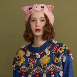 Juwas NEW ARRIVAL Pink Piggy Handmade Wool Beret