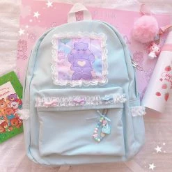 Juwas Kawaii Care Bear Pastel Blue Lace Backpack NEW ARRIVAL