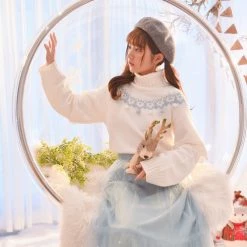 -Juwas Simple Pastel Winter Season Mockneck Top NEW ARRIVAL