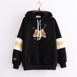 Juwas Japanese Puppy Embroidery Pocket Hoodie CLOTHING