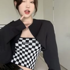 Juwas NEW ARRIVAL Vintage Checkered Crop Top