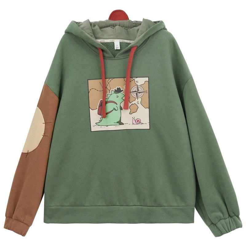 -Juwas Cute Dinosaur Color-Block Hoodie 8 -Juwas Cute Dinosaur Color-Block Hoodie