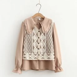 Juwas Doll Collar Vintage Shirt Vest Set