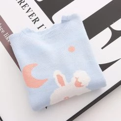 Juwas Moon Stars Rabbit Print Loose Sweater CLOTHING