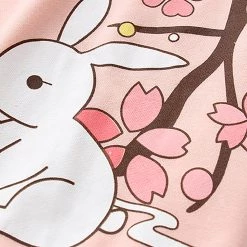 Juwas CLOTHING Cartoon Rabbit Sakura Drawstring Hoodie