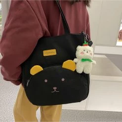 Juwas Bear Themed Canvas Shoulder Bag