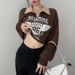 Juwas Punk Rock Brown Crop Top Sweatshirt NEW ARRIVAL
