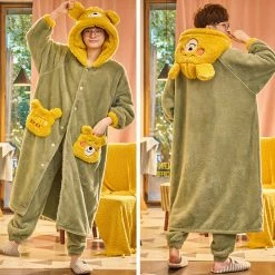 Juwas Kawaii Yellow Bear Hooded Fluffy Sleepwear CLOTHING