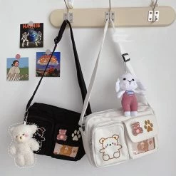 Juwas HOME&LIFESTYLE Bear Print Canvas Crossbody Bag