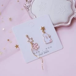 Juwas Kawaii Rabbit And Sakura Stars Irregular Ear Danglers Fashion & Beauty
