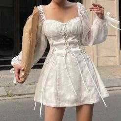 Juwas Victorian French Corset Lace Mini Dress