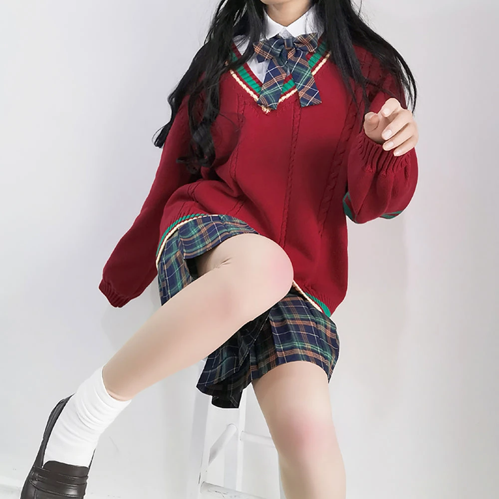 Juwas Chic Red School Girl Knitted Vest Sweater 6 Juwas Chic Red School Girl Knitted Vest Sweater
