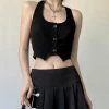 Juwas Retro Black Button Up Halter Crop Top NEW ARRIVAL