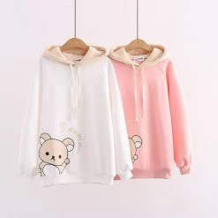 Juwas Cartoon Bear Print Warm Hoodie CLOTHING
