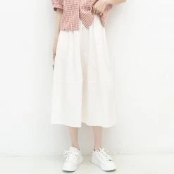 Juwas NEW ARRIVAL Pure Color Casual Cotton A-line Skirt
