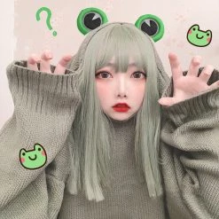 Juwas Kawaii Straight Ash Green Full Bangs Wig NEW ARRIVAL