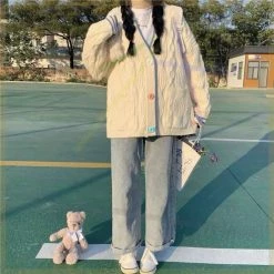 Juwas Korean Cream Knitted Cardigan Sweater CLOTHING