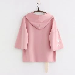 Juwas Cute Cat Tail Drawstring Hooded T-shirt