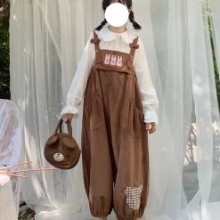Juwas CLOTHING Cute Bear Design Loose Corduroy Overall