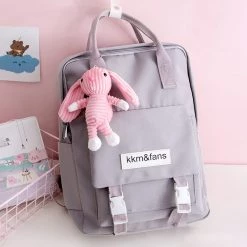 -Juwas Canvas Backpack With Bunny Keychain