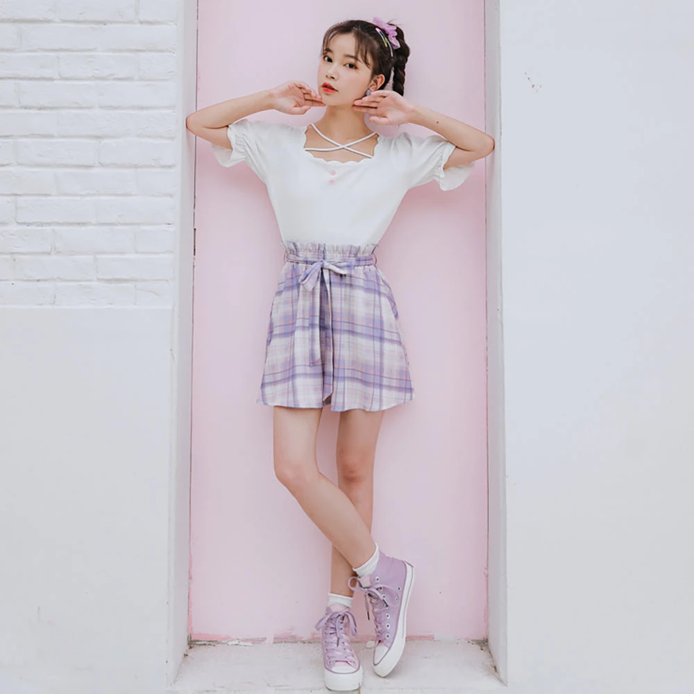 Juwas NEW ARRIVAL Kawaii Plaid Waist Wrap Shorts 6 Juwas NEW ARRIVAL Kawaii Plaid Waist Wrap Shorts