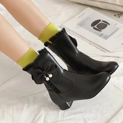 Juwas Mini Cherry Bow High Ankle Boots NEW ARRIVAL