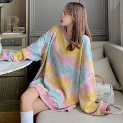 Juwas.com Online Store Colorful Loose Lazy Hoodie Round Collar