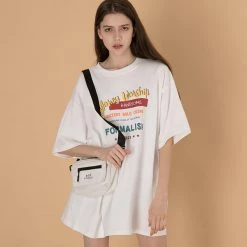 Juwas Letters Printed Round Collar Loose T-shirt NEW ARRIVAL