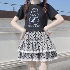 Juwas Butterflies Lace Elastic Waist Skirt