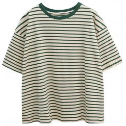 Juwas Stripe Round Collar Loose T-shirt NEW ARRIVAL
