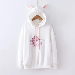 Juwas Rabbit Peach Blossom Embroidery Hoodie