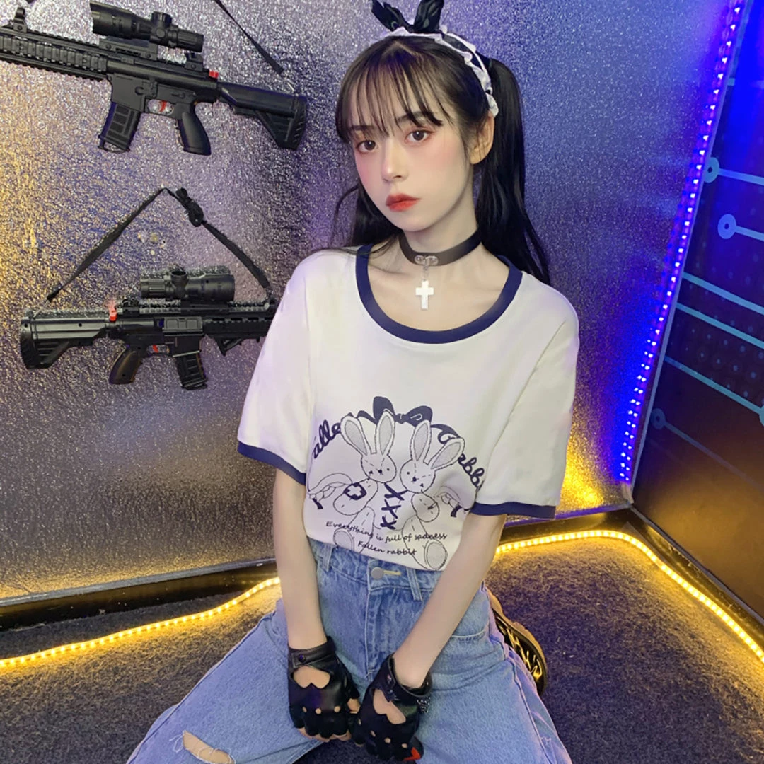 Juwas Cute Double Bunny Stitch Loose T-Shirt NEW ARRIVAL 5 Juwas Cute Double Bunny Stitch Loose T-Shirt NEW ARRIVAL