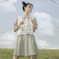 Juwas College Girl Khaki Dress With Vest NEW ARRIVAL