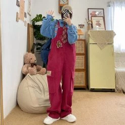 Juwas NEW ARRIVAL Grizzly Bear Velvet Overalls Pants
