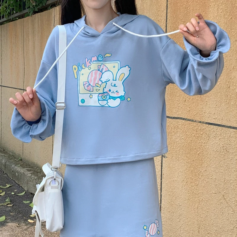 Juwas Pick Me Rabbit Print Sweatshirt Skirt Set CLOTHING 5 Juwas Pick Me Rabbit Print Sweatshirt Skirt Set CLOTHING