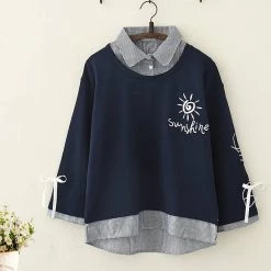 Juwas.com Online Store NEW ARRIVAL Sunshine Embroidery Fake Two-Piece Hoodie