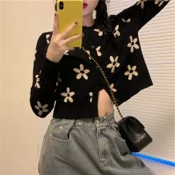 Juwas Korean Vintage Floral Print Cardigan