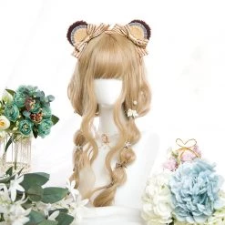 Juwas Blonde Air Bangs Wavy Long Wig