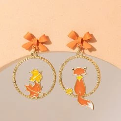 Juwas Bowknot Fox Maple Leaf Design 925 Sterling Silver Earing Ear Clips