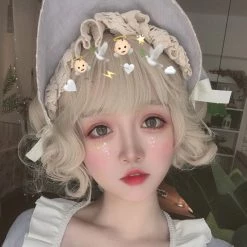 Juwas Lolita White Blonde Curly Bangs Pixie Cut Wig
