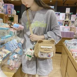 Juwas Bear Pattern Furry Crossbody Bag