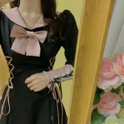 Juwas NEW ARRIVAL Black Bowknot Lace Up Dress 10 Juwas NEW ARRIVAL Black Bowknot Lace Up Dress