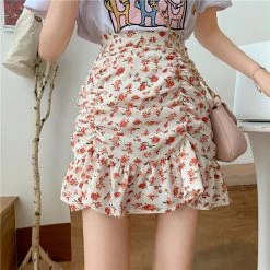 Juwas NEW ARRIVAL Vintage Floral Print High Waist Skirt