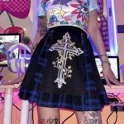 Juwas Harajuku Cross Embroidery Skirt