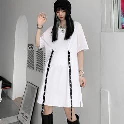 Juwas Pure Color Round Collar Loose Long T-shirt